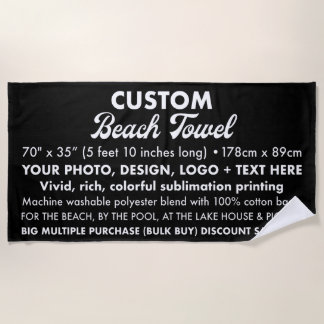 Custom Personalized Large Black Beach Towel 5' 10"