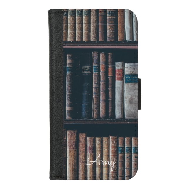 custom personalized library bookshelves literary iPhone wallet case (Front)