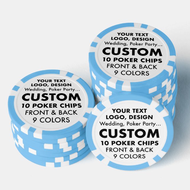 Custom personalized LIGHT BLUE Poker Chips (Stack)
