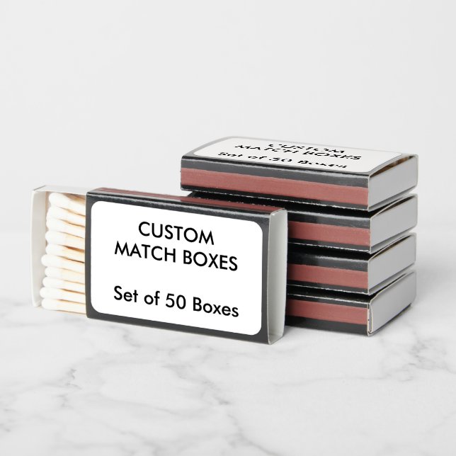 Custom Personalized MATCHBOXES - BLACK. Set of 50 (Stacked)