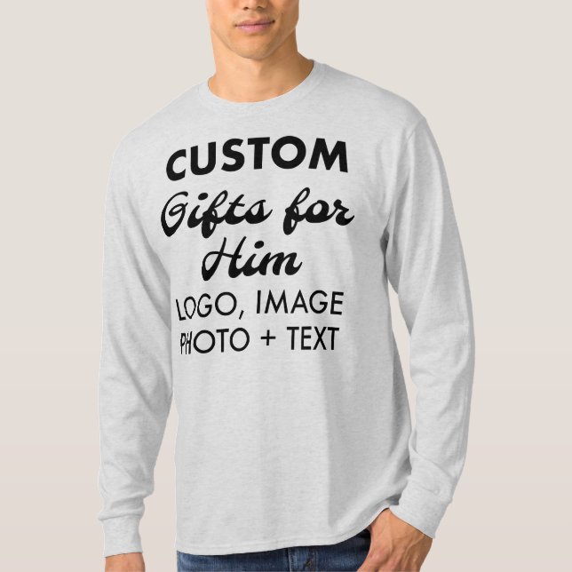 Custom personalized Men's Ash Grey Long Sleeve Tee (Front)