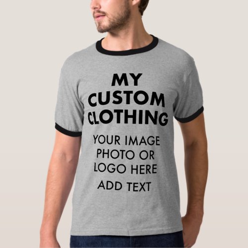 Custom Personalized MENS RINGER T_SHIRT _ GREY