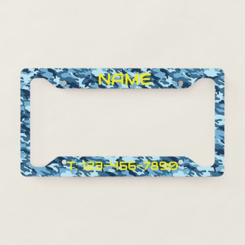 Custom Personalized Military Blue Camo Business License Plate Frame