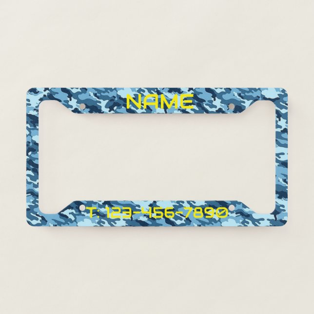 Custom Personalized Military Blue Camo Business License Plate Frame (Front)