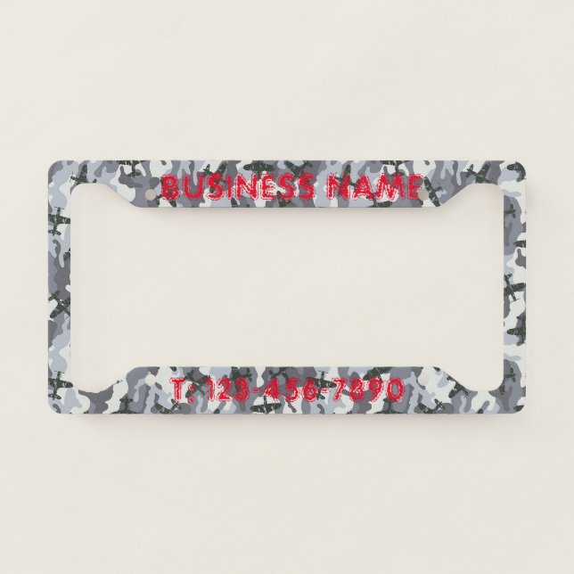 Custom Personalized Military Camo Planes Business License Plate Frame (Front)