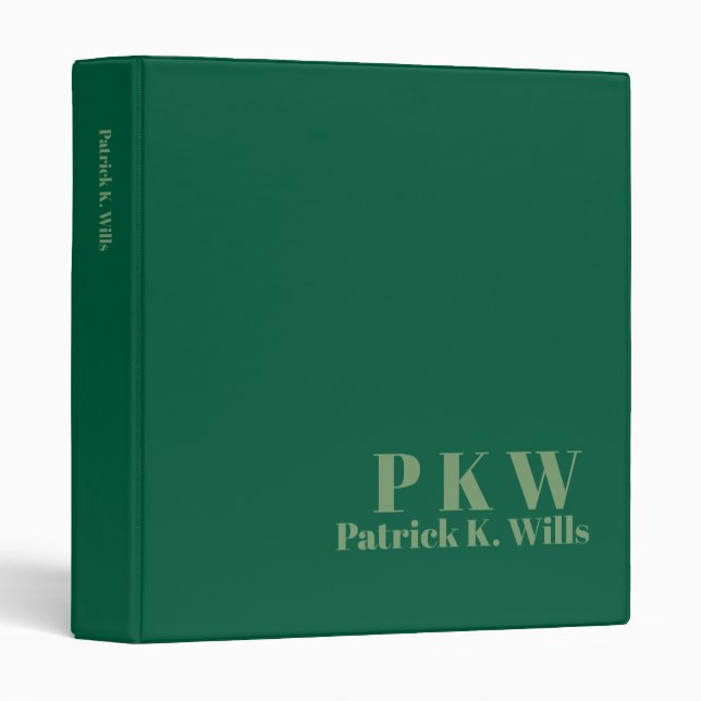 Custom Personalized Minimalist Green Portfolio  3 Ring Binder (Front/Spine)