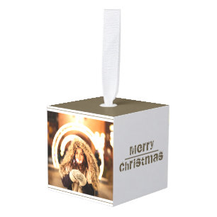 Custom Personalized Modern Christmas Photo Cube Ornament