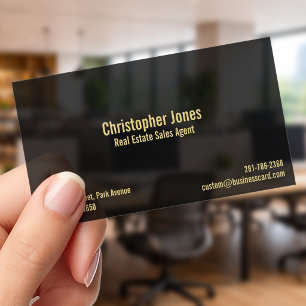 Custom Personalized Modern Clear Black Faux Gold Business Cards