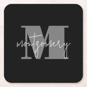 Custom Personalized Monogram Initial Name Square Paper Coaster