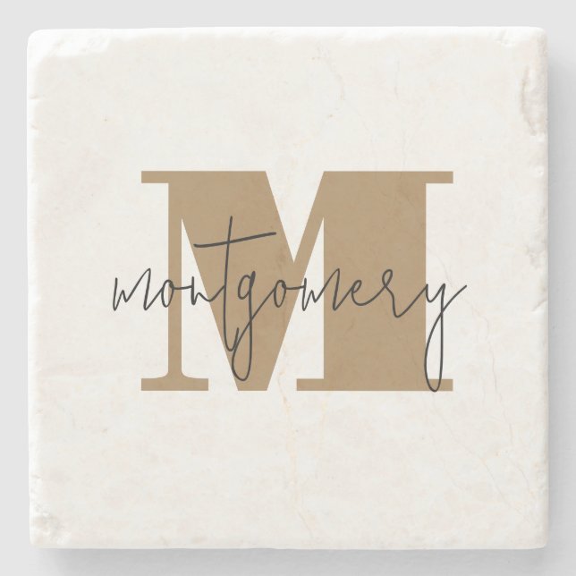 Custom Personalized Monogram Initial Name Stone Coaster (Front)