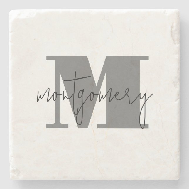 Custom Personalized Monogram Initial Name Stone Coaster (Front)