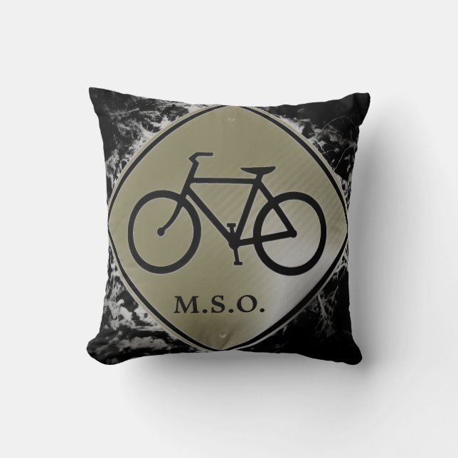 custom personalized Monogram Initials on Bike sign Throw Pillow (Front)