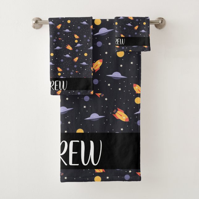 Custom personalized ,monogram outer space  bath towel set (Insitu)