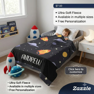 Custom personalized ,monogram outer space fleece blanket