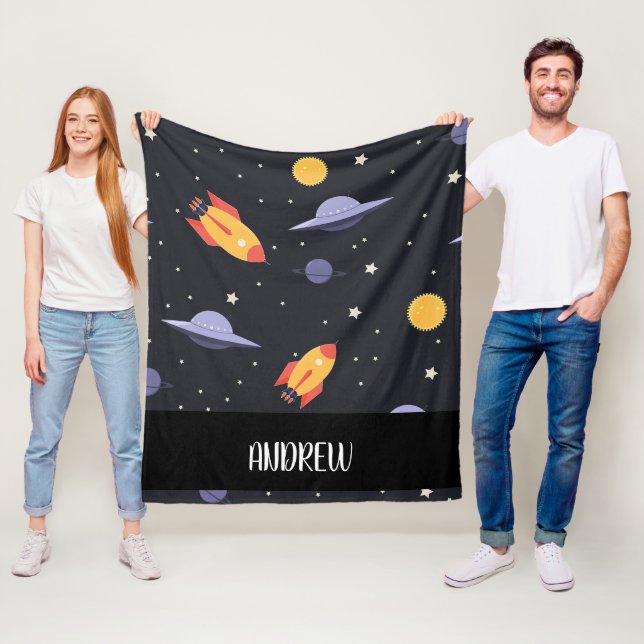 Custom personalized ,monogram outer space  fleece blanket (In Situ)