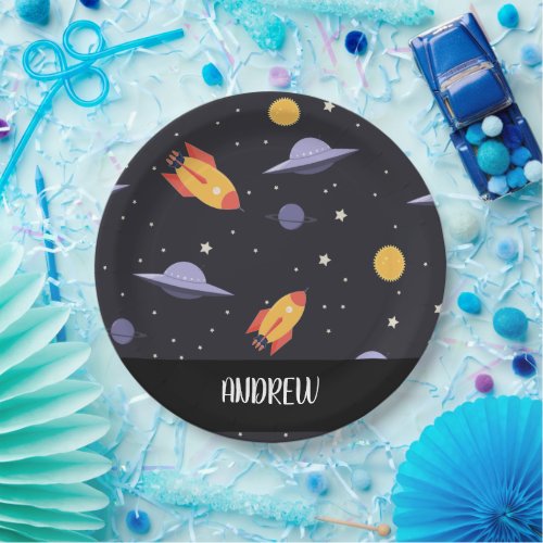 Custom personalized monogram outer space   paper plates