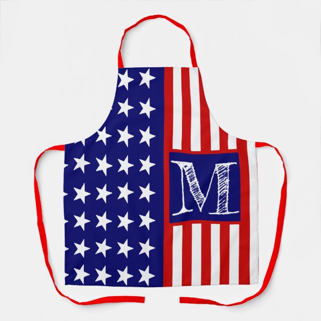 Custom Personalized Monogram Retro American Flag Apron (Front)