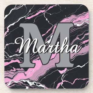 Custom Personalized Monogram Script Name Initial Beverage Coaster