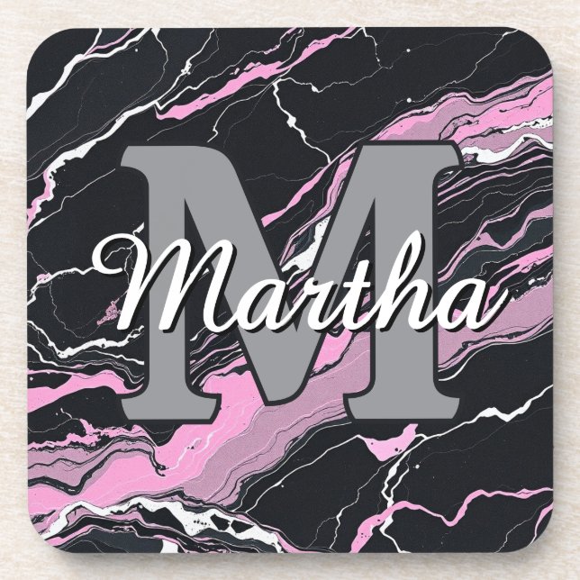 Custom Personalized Monogram Script Name Initial Beverage Coaster (Front)