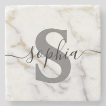 Custom Personalized Monogram Script Name Initial Stone Coaster