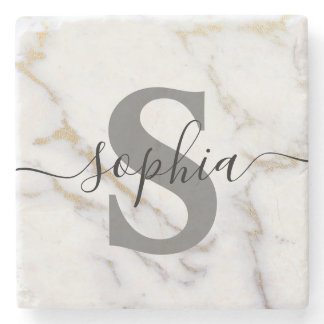 Custom Personalized Monogram Script Name Initial Stone Coaster