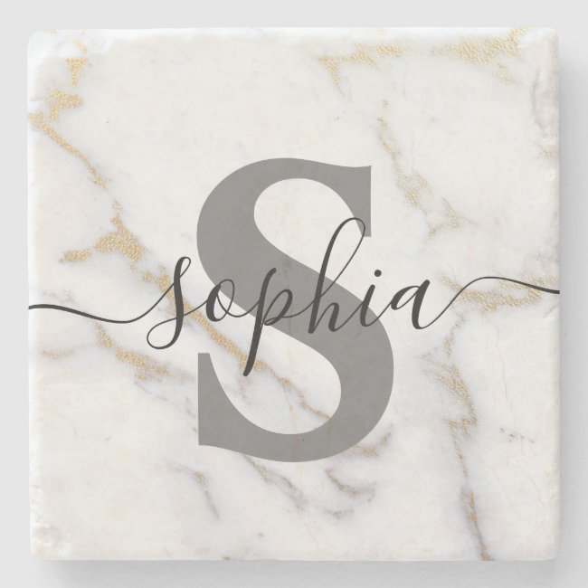 Custom Personalized Monogram Script Name Initial Stone Coaster