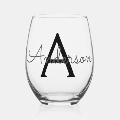Custom personalized Monogram  Stemless Wine Glass
