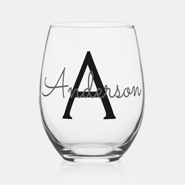 Custom personalized Monogram  Stemless Wine Glass (Front)