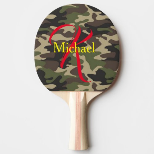 Custom Personalized Monogrammed Camo Camouflage Ping Pong Paddle