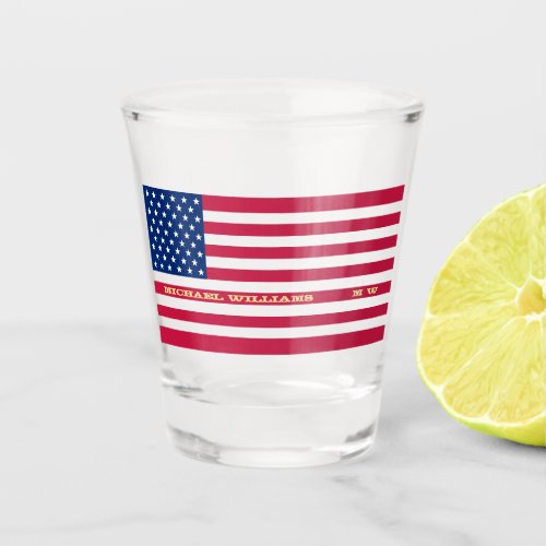 Custom Personalized Monogrammed USA American Flag Shot Glass
