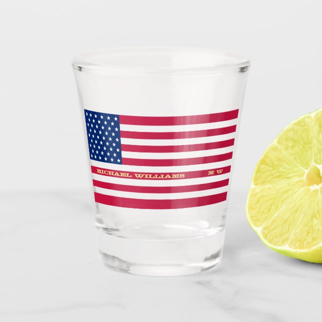 Custom Personalized Monogrammed USA American Flag Shot Glass (Front)