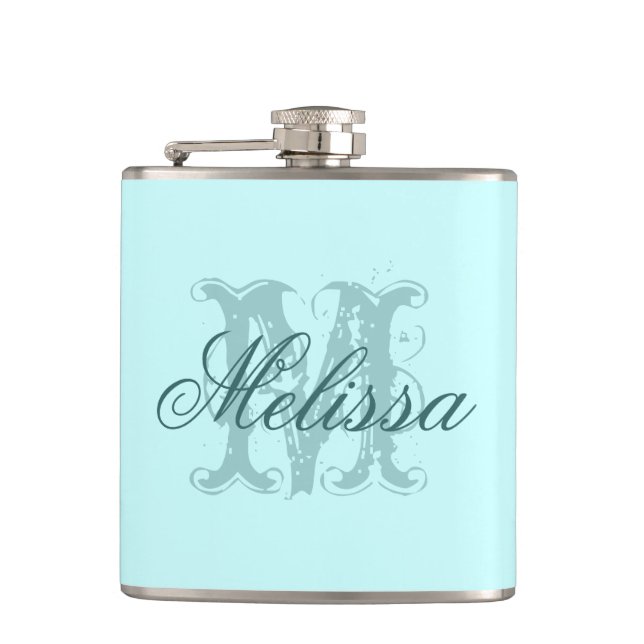 Custom Personalized Nam/Initial Monogram Turquoise Flask (Front)