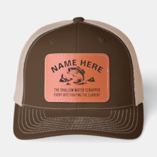 Custom Personalized Name Bass Creek Fishing Leather Patch Hat