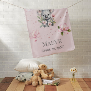 Custom Personalized Name Birth Date Koala Bear Baby Blanket