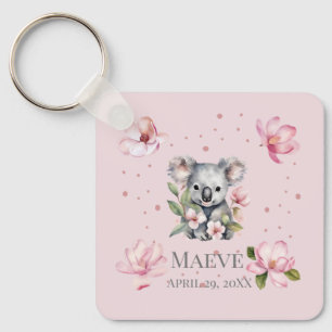 Custom Personalized Name Birth Date Koala Bear Keychain