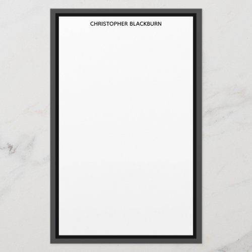 Custom Personalized Name Black Gray Border Stationery