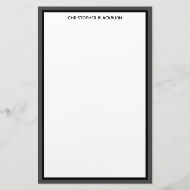Custom Personalized Name Black Gray Border Stationery (Front)