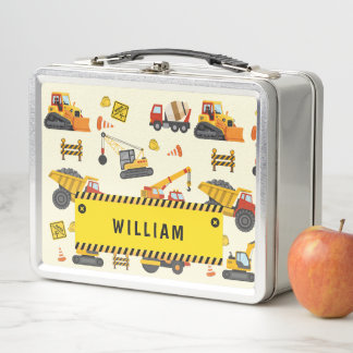 Custom Personalized Name Construction Machines Metal Lunch Box