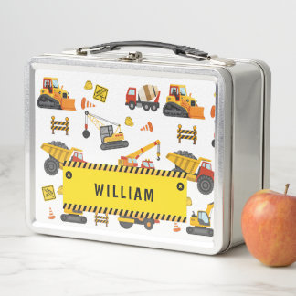 Custom Personalized Name Construction Machines Metal Lunch Box