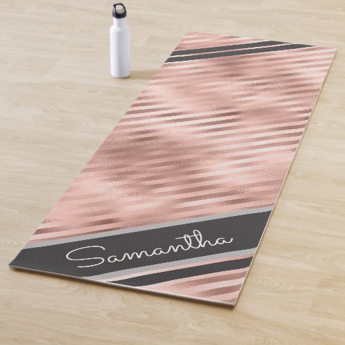 Custom Personalized Name Faux Foil Stripe Yoga Mat