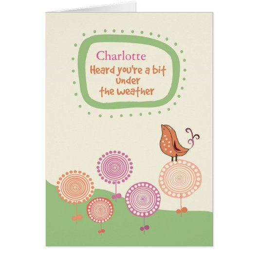 Custom Personalized Name Feel Better Cute Bird on Cards (Front)