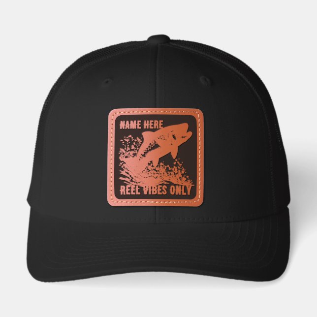 Custom Personalized Name Fishing Gift Leather Patch Hat (Front)