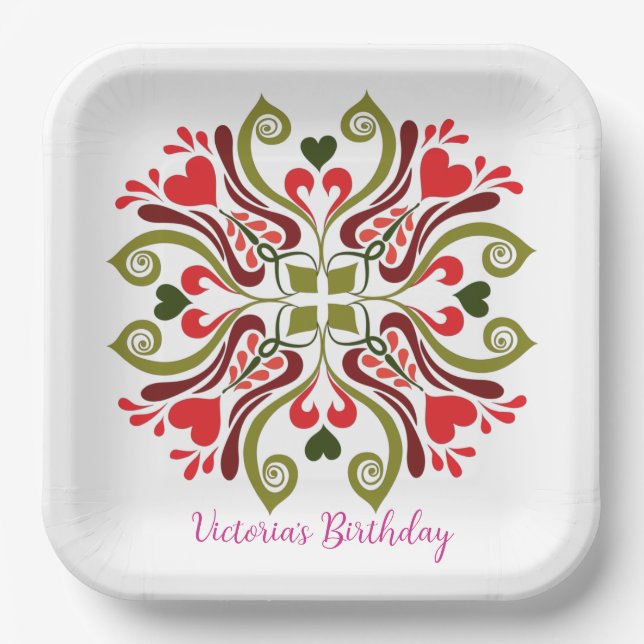 Custom Personalized Name Floral Design  Paper Plates (Front)
