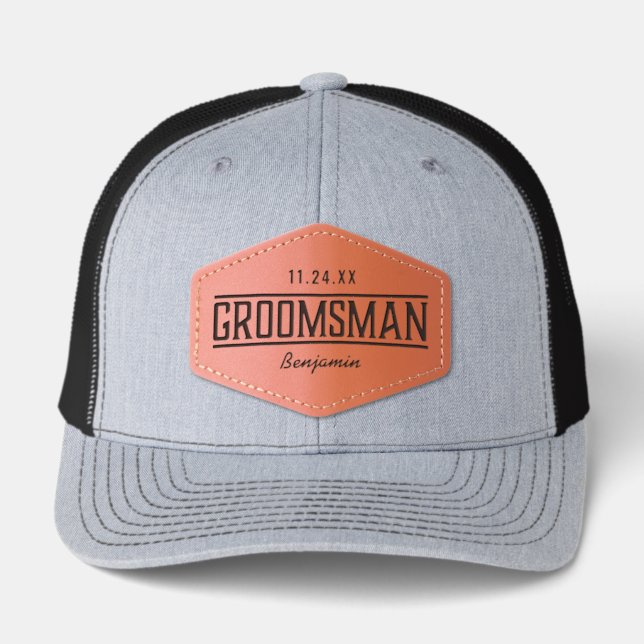 Custom Personalized Name Groomsman  Leather Patch Hat (Front)