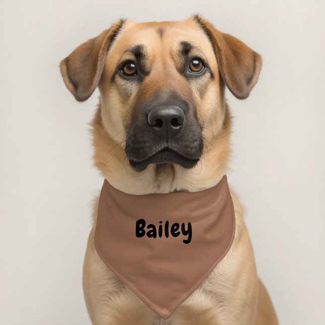 Custom Personalized Name Minimal Chestnut Brown Pet Bandana Collar (Dog 2)