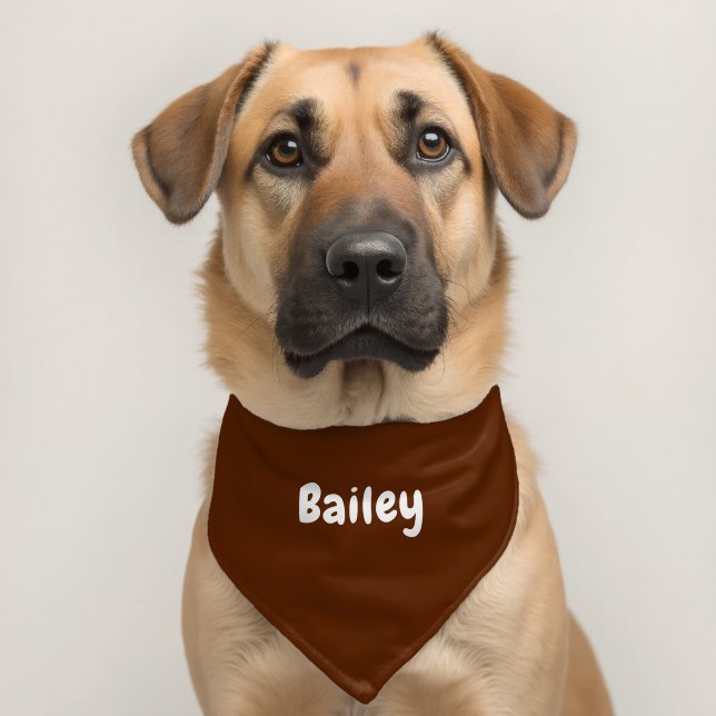 Custom Personalized Name Minimal Chocolate Brown Pet Bandana Collar (Dog 2)