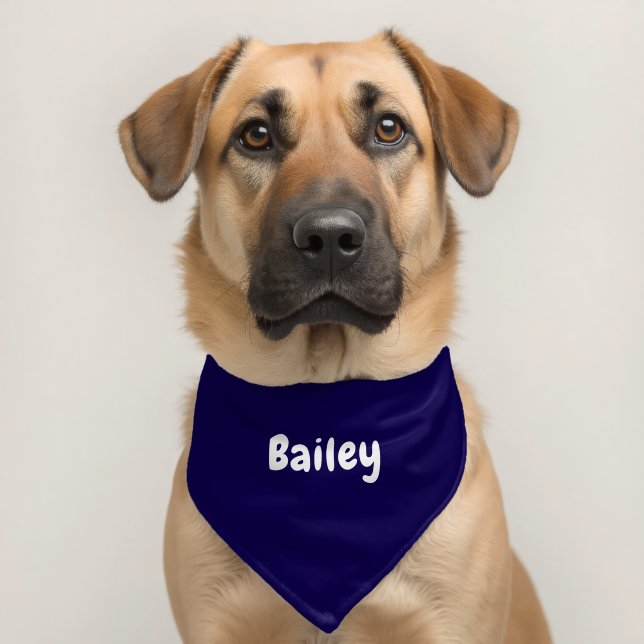 Custom Personalized Name Minimal Dark Blue Pet Bandana Collar (Dog 2)