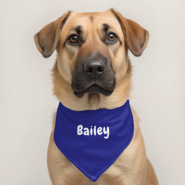 Custom Personalized Name Minimal Deep Blue Pet Bandana Collar (Dog 2)