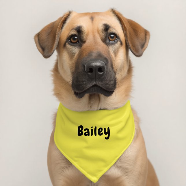 Custom Personalized Name Minimal Yellow Pet Bandana Collar (Dog 2)