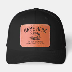 Custom Personalized Name Night Bass Fishing Leather Patch Hat